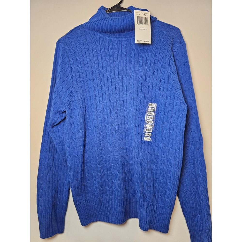 Jeanne Pierre Cobalt Blue Cable Knit Turtleneck Sweater XL New with tags